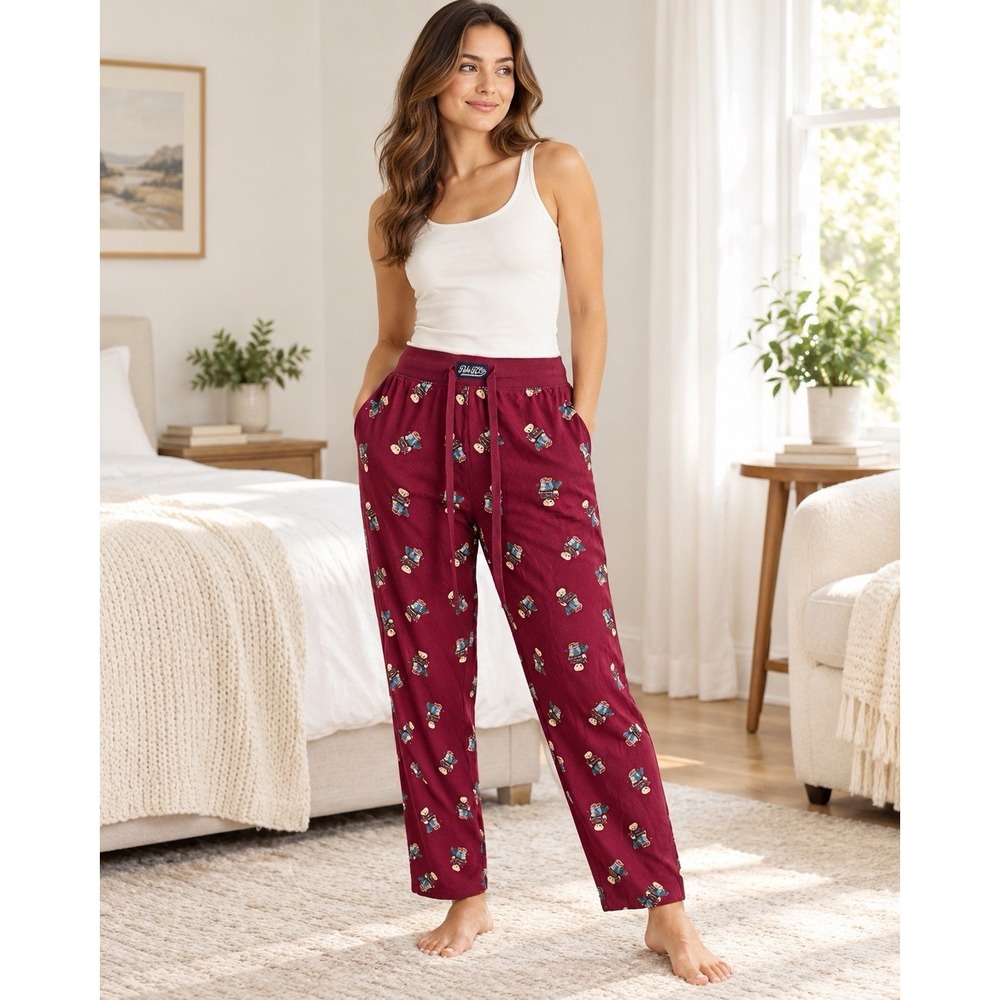 Polo Ralph Lauren Polo Bear Pajama Pants Womens L Burgundy Cotton Lounge Y2K